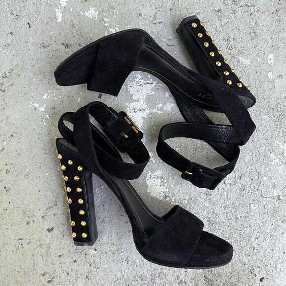 Gucci suede open toe studded heels - Picture 2 of 9